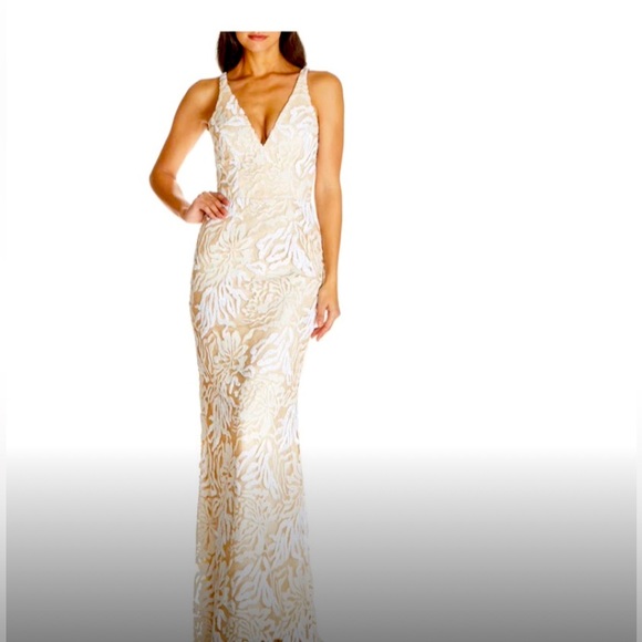 open lace back dress Dress the Population Womens Sharon Bodycon Maxi Special Occasion, Brushed  Gold Multi, XX-Small US at Amazon Women's Clothing store
